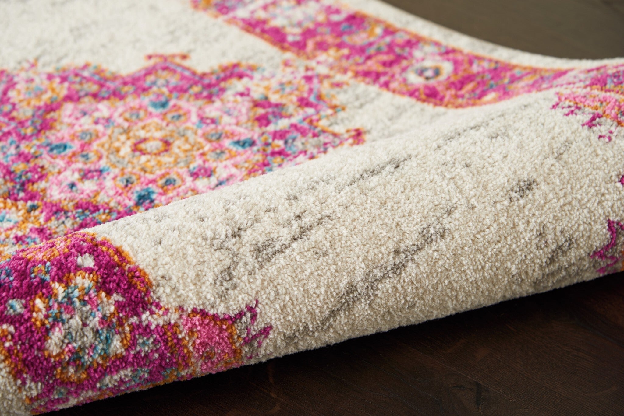 2' X 10' Ivory And Fuchsia Distressed Runner Rug