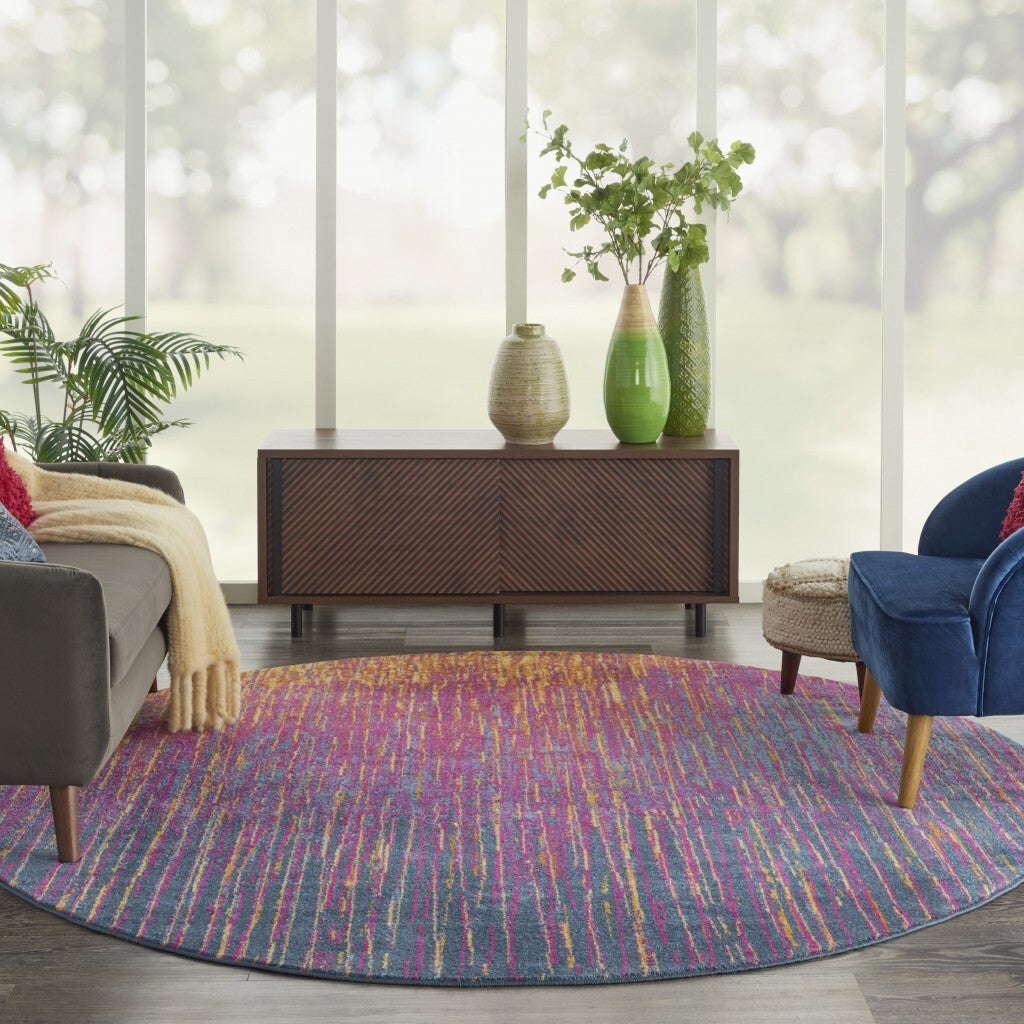 8' Round Rainbow Abstract Striations Area Rug