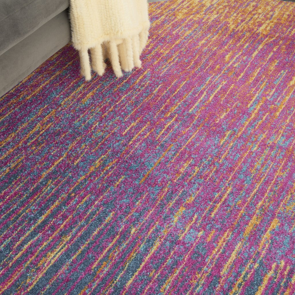 8' Round Rainbow Abstract Striations Area Rug