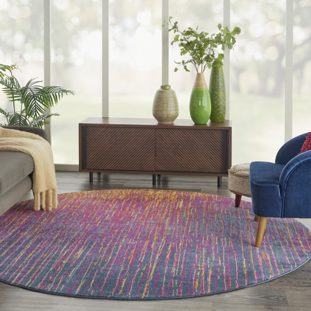 8' Round Rainbow Abstract Striations Area Rug