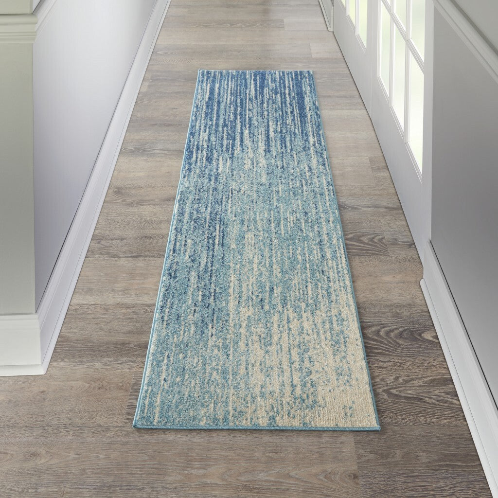 2' X 6' Navy And Light Blue Abstract Runner Rug