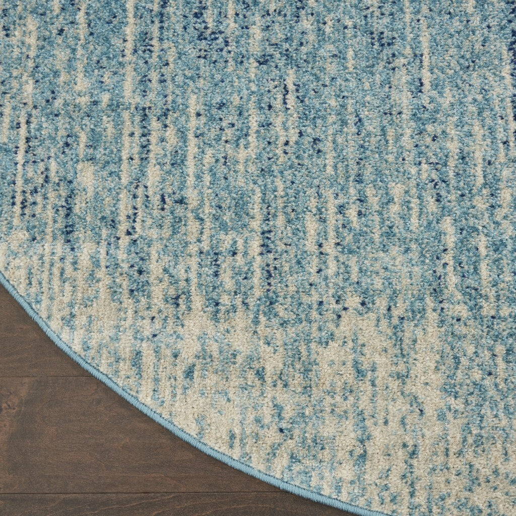 4' Round Navy And Light Blue Abstract Area Rug