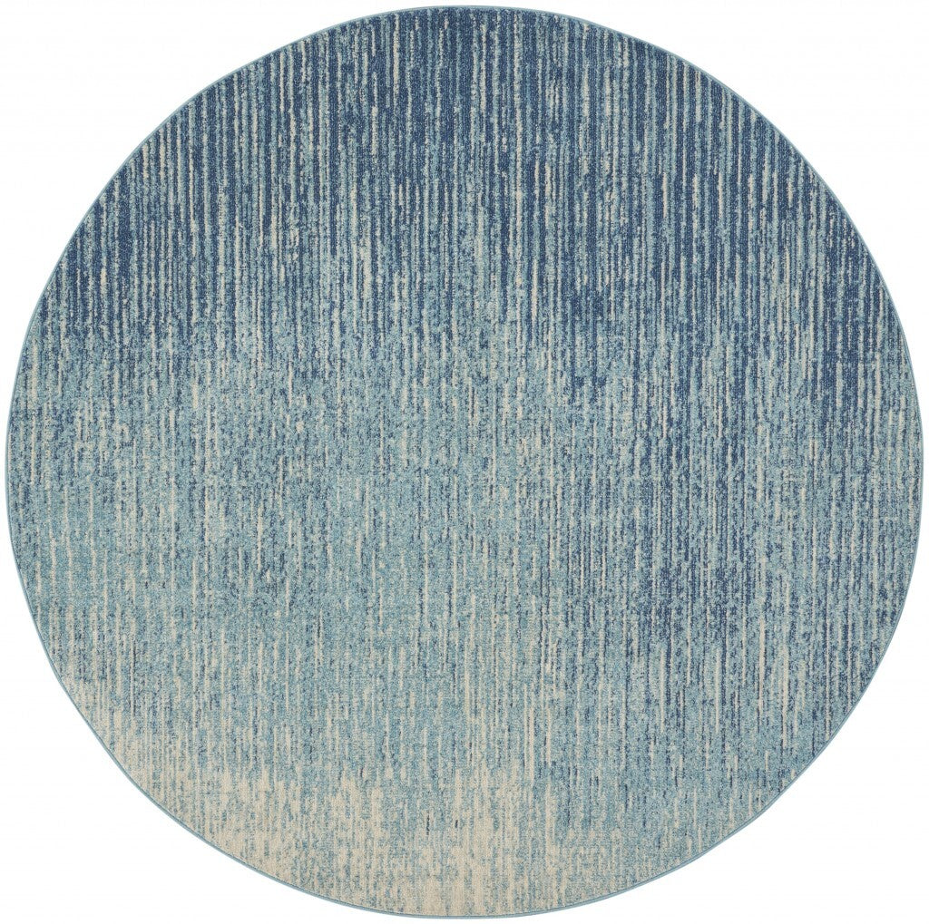 8' Round Navy And Light Blue Abstract Area Rug