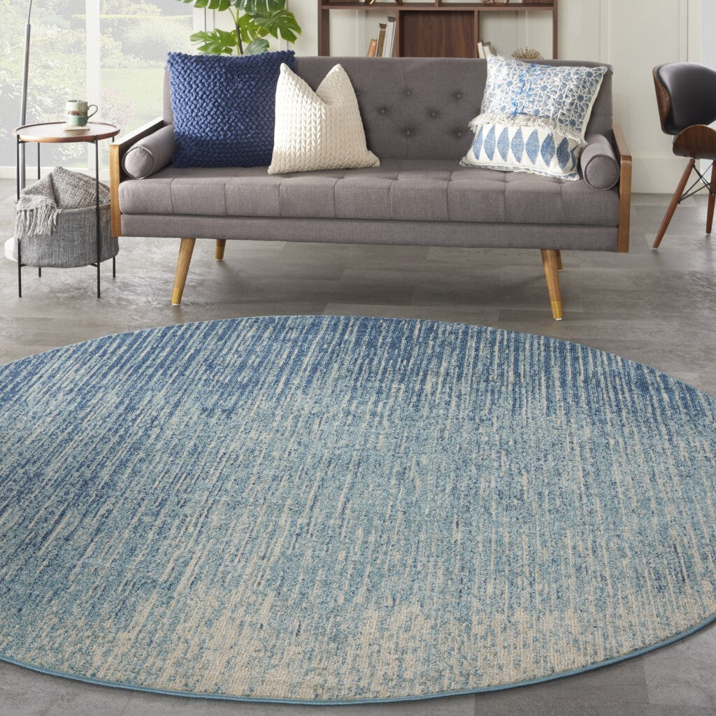 8' Round Navy And Light Blue Abstract Area Rug