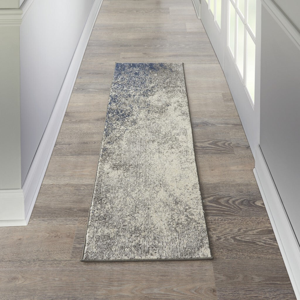 2' X 6' Charcoal And Ivory Abstract Runner Rug