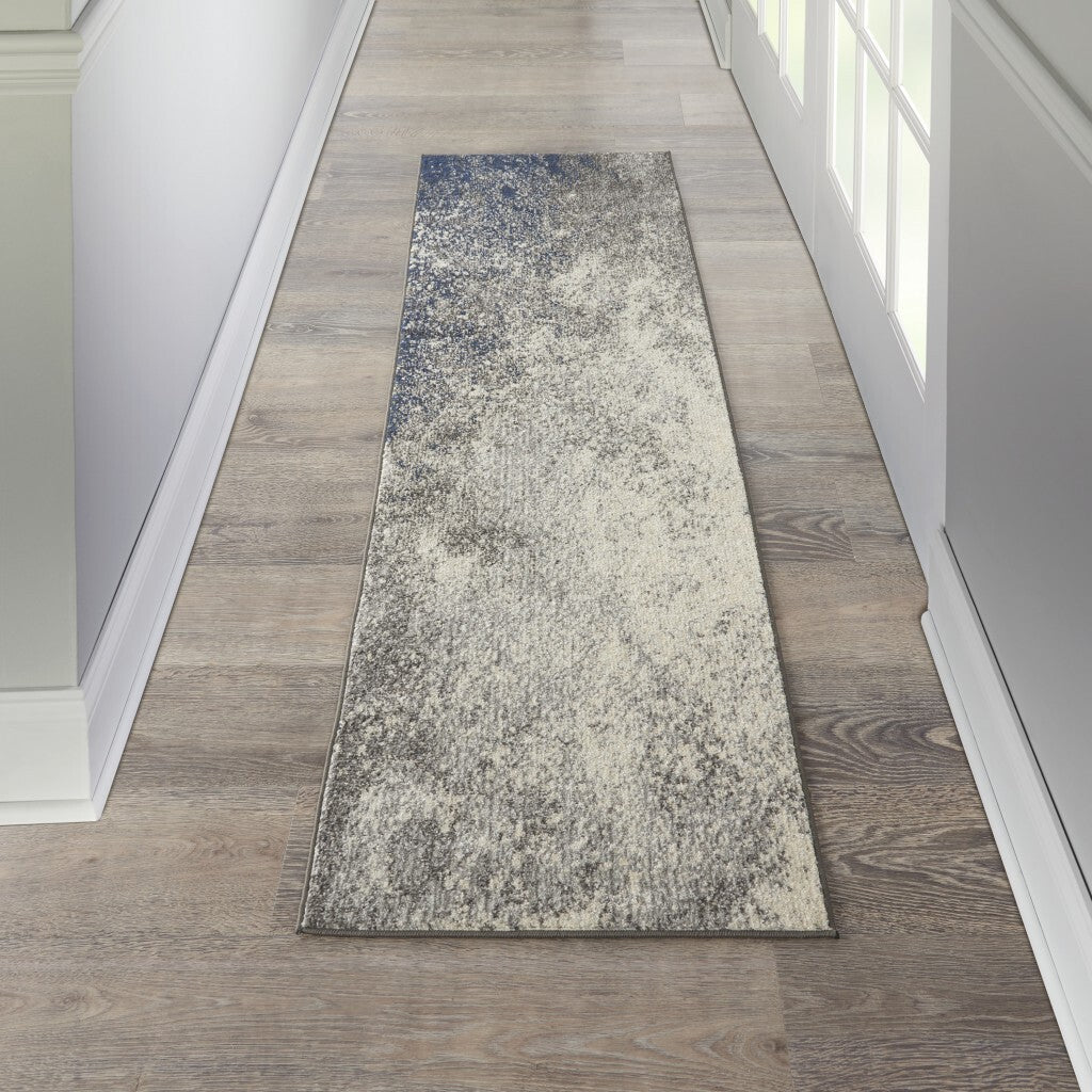 2' X 8' Charcoal And Ivory Abstract Runner Rug