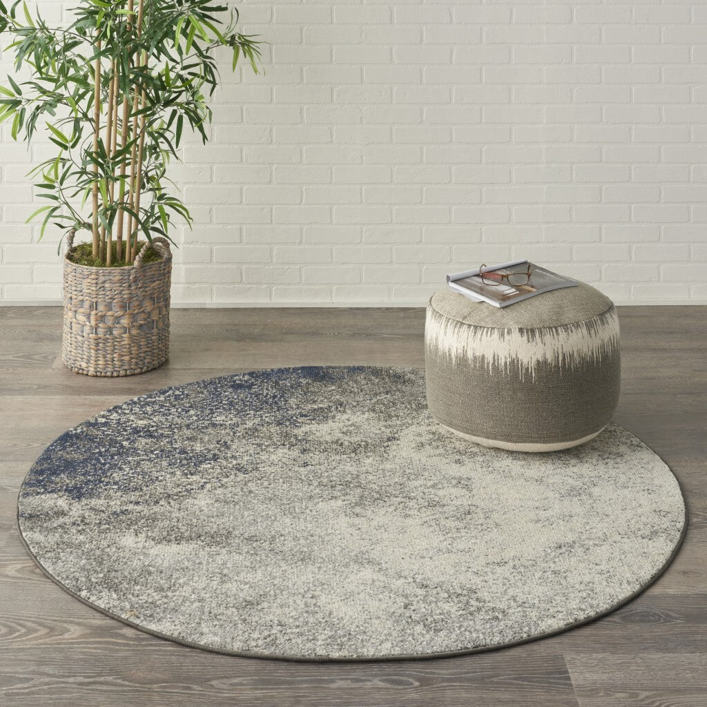4' Round Charcoal And Ivory Abstract Area Rug