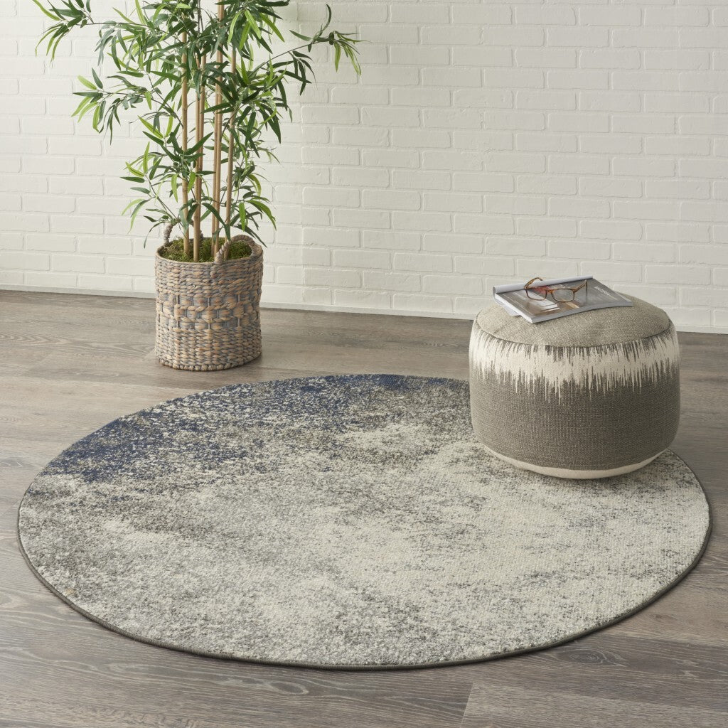 4' Round Charcoal And Ivory Abstract Area Rug