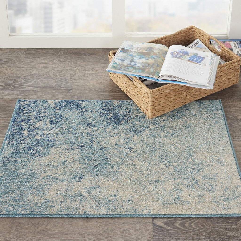 2' X 3' Light Blue And Ivory Abstract Sky Scatter Rug