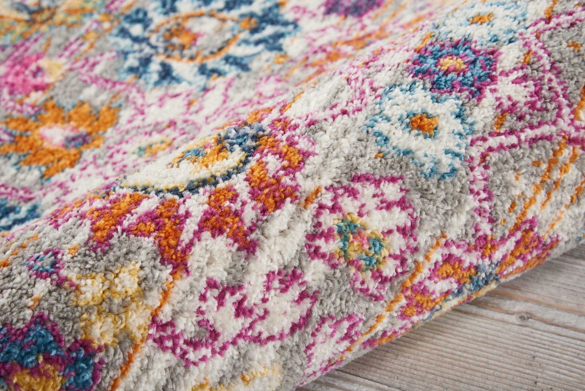2' X 6' Gray And Pink Distressed Runner Rug