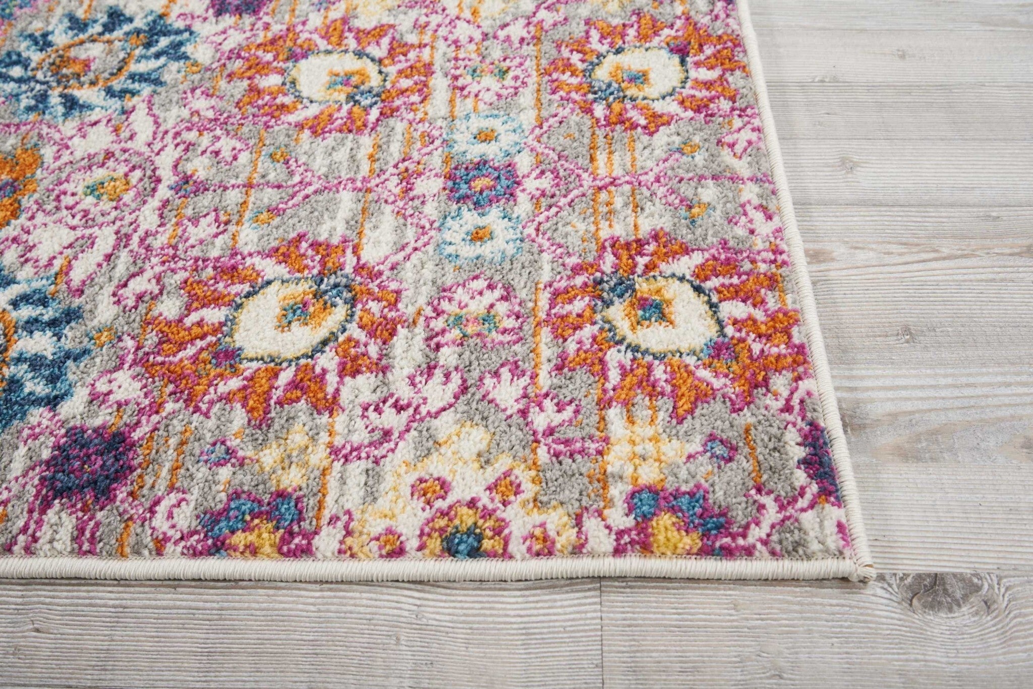 2' X 6' Gray And Pink Distressed Runner Rug