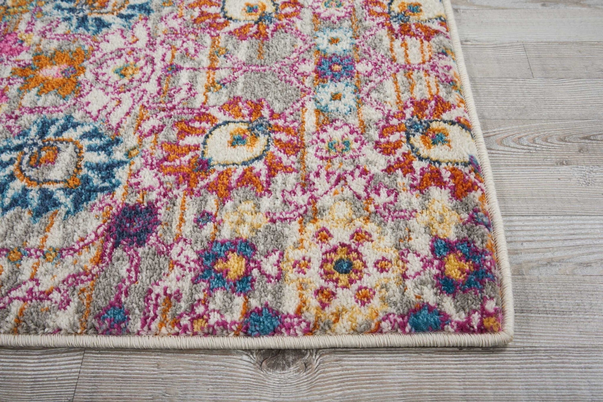 2' X 8' Gray And Pink Distressed Runner Rug