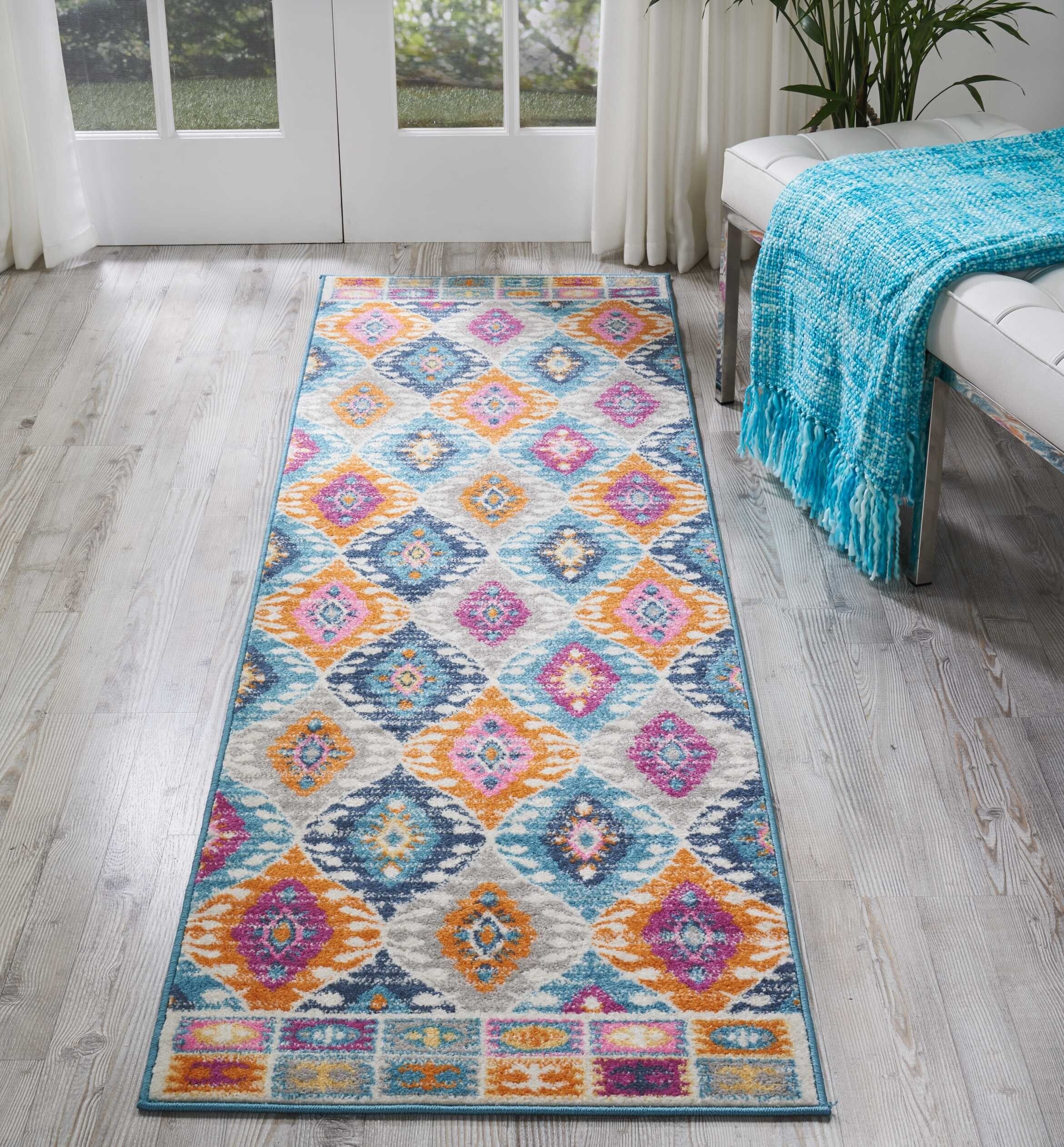 2' X 8' Multicolor Ogee Pattern Runner Rug