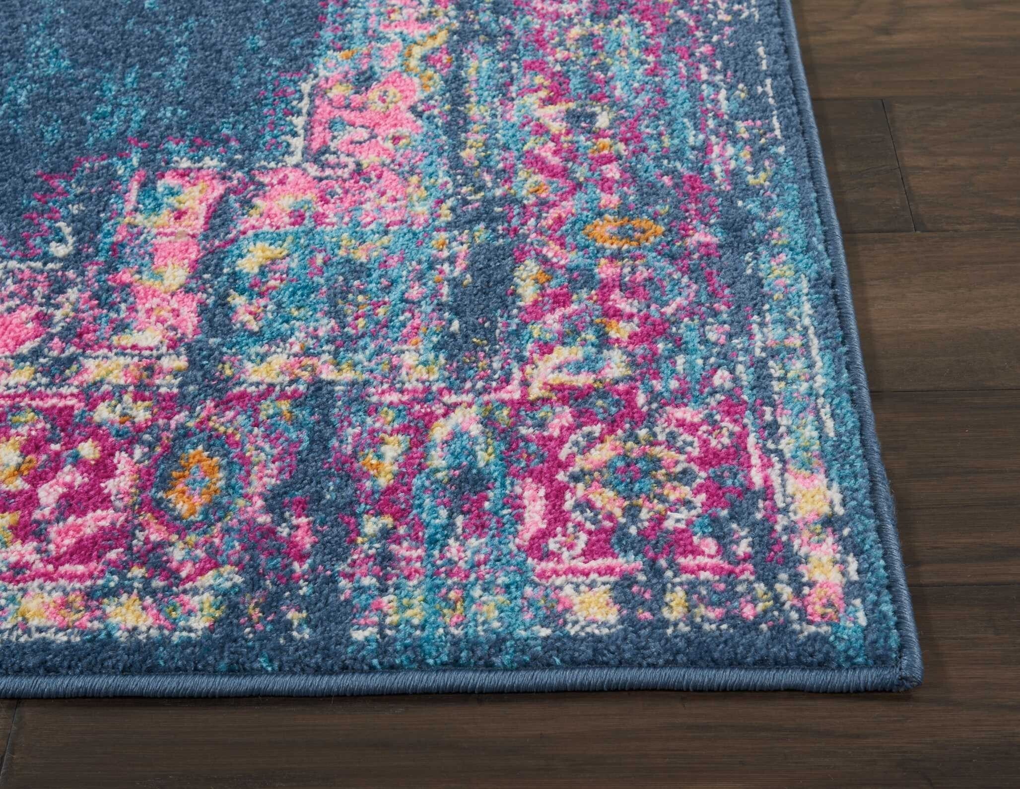 4' X 6' Blue And Pink Medallion Area Rug