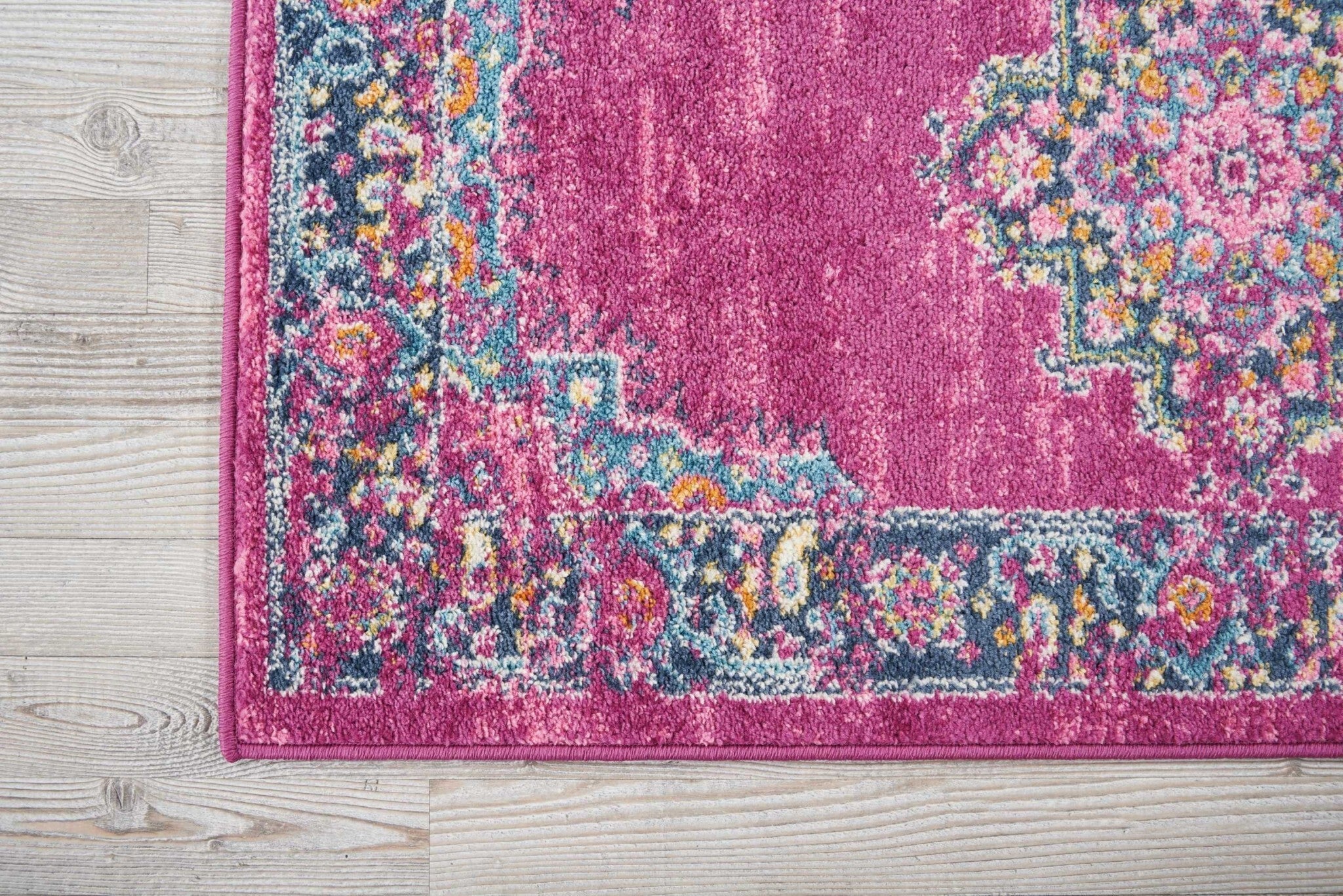 2' X 8' Fuchsia And Blue Distressed Runner Rug