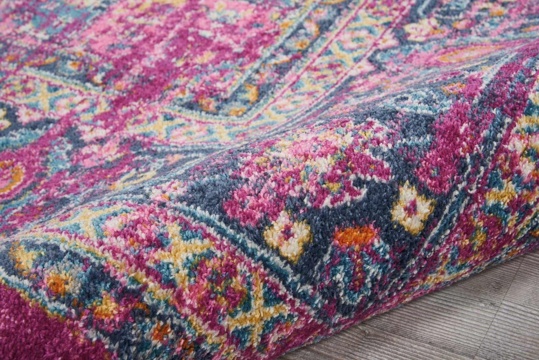 8' X 10' Fuchsia And Blue Distressed Area Rug