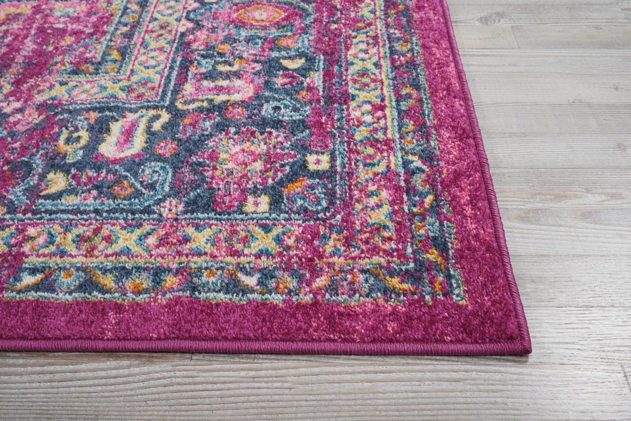 8' X 10' Fuchsia And Blue Distressed Area Rug