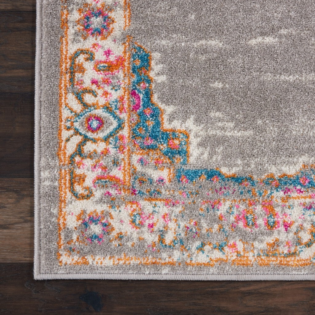 2' X 6' Gray And Gold Medallion Runner Rug