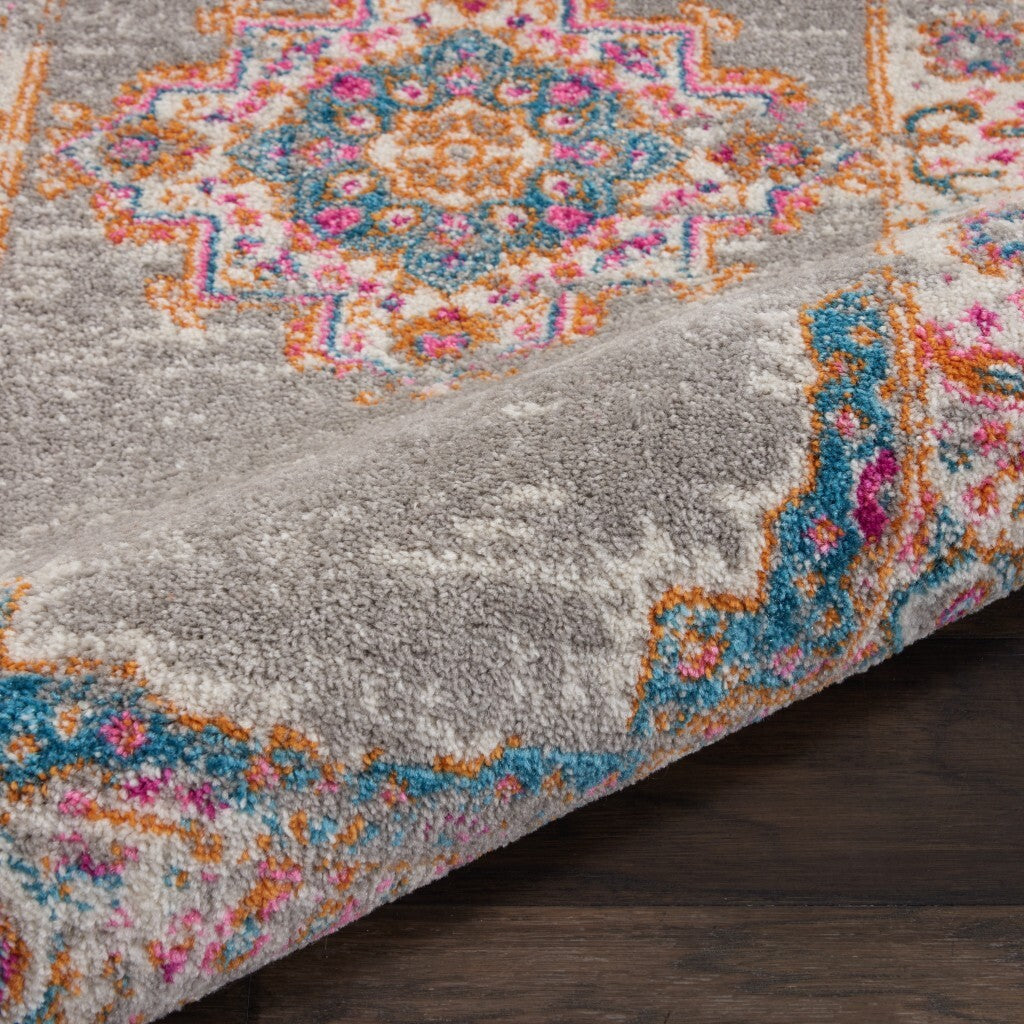 2' X 6' Gray And Gold Medallion Runner Rug