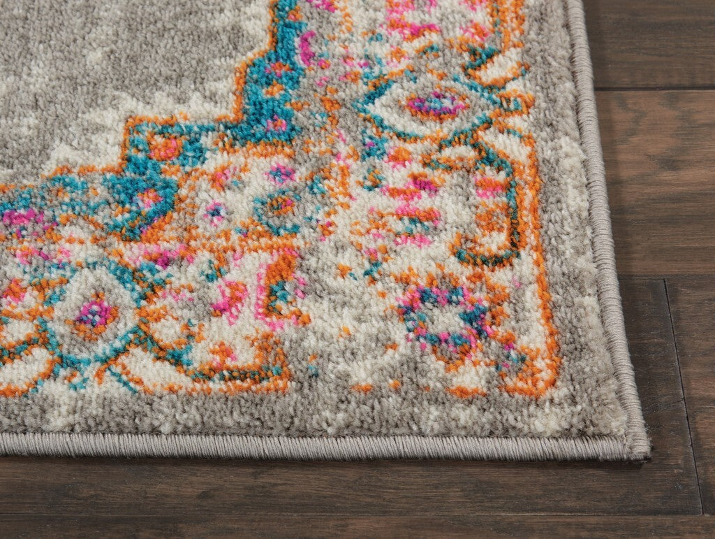 2' X 6' Gray And Gold Medallion Runner Rug