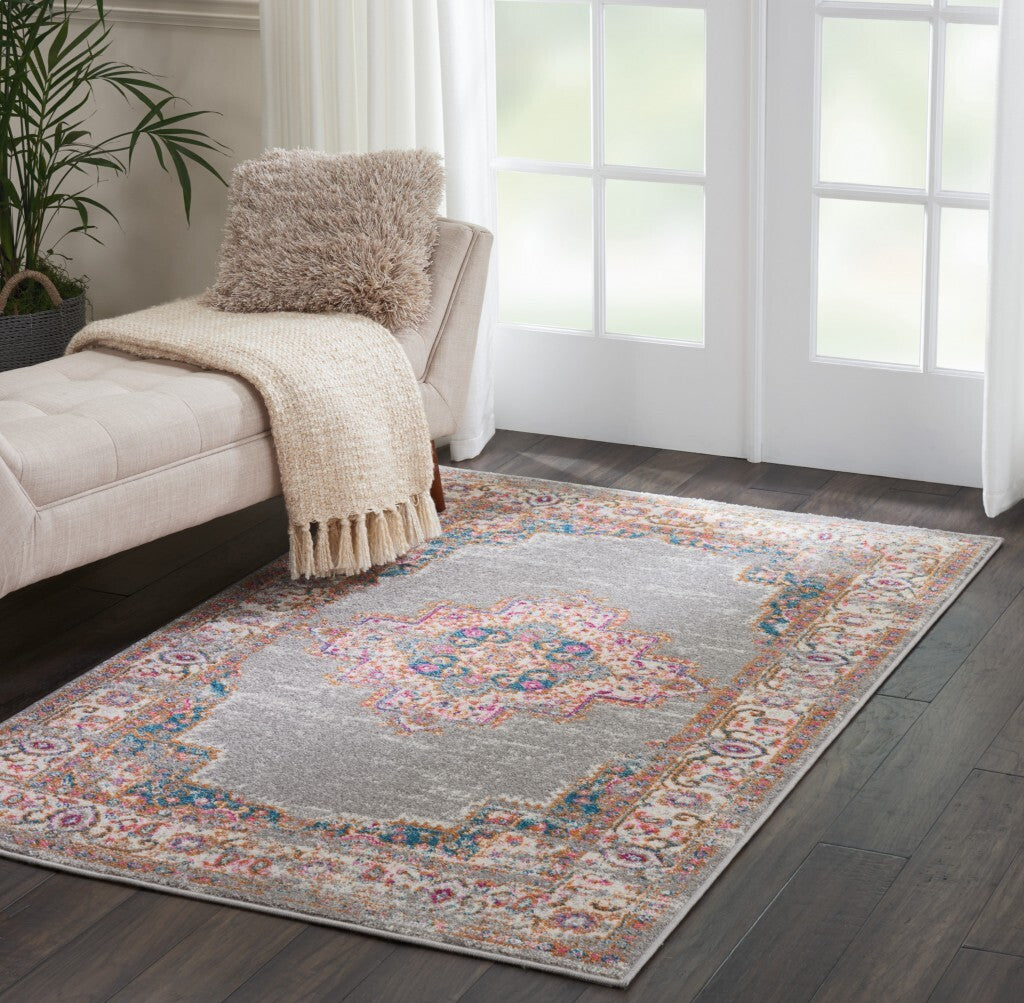 4' X 6' Gray And Gold Medallion Area Rug