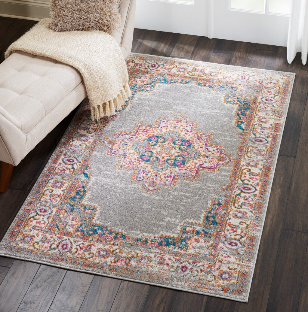 4' X 6' Gray And Gold Medallion Area Rug