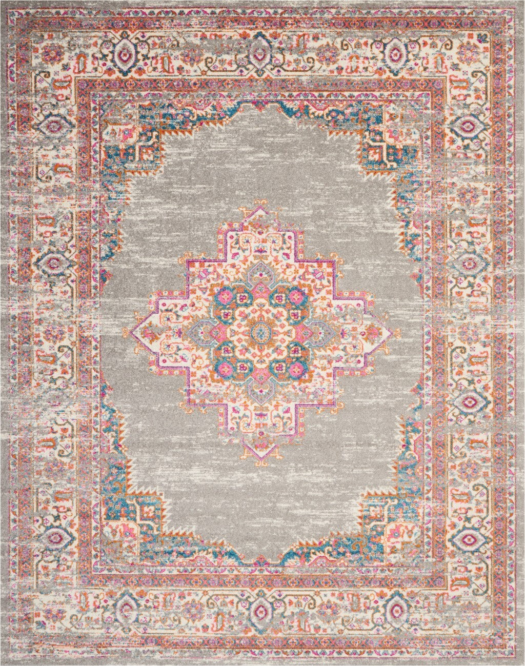 8' X 10' Gray And Gold Medallion Area Rug