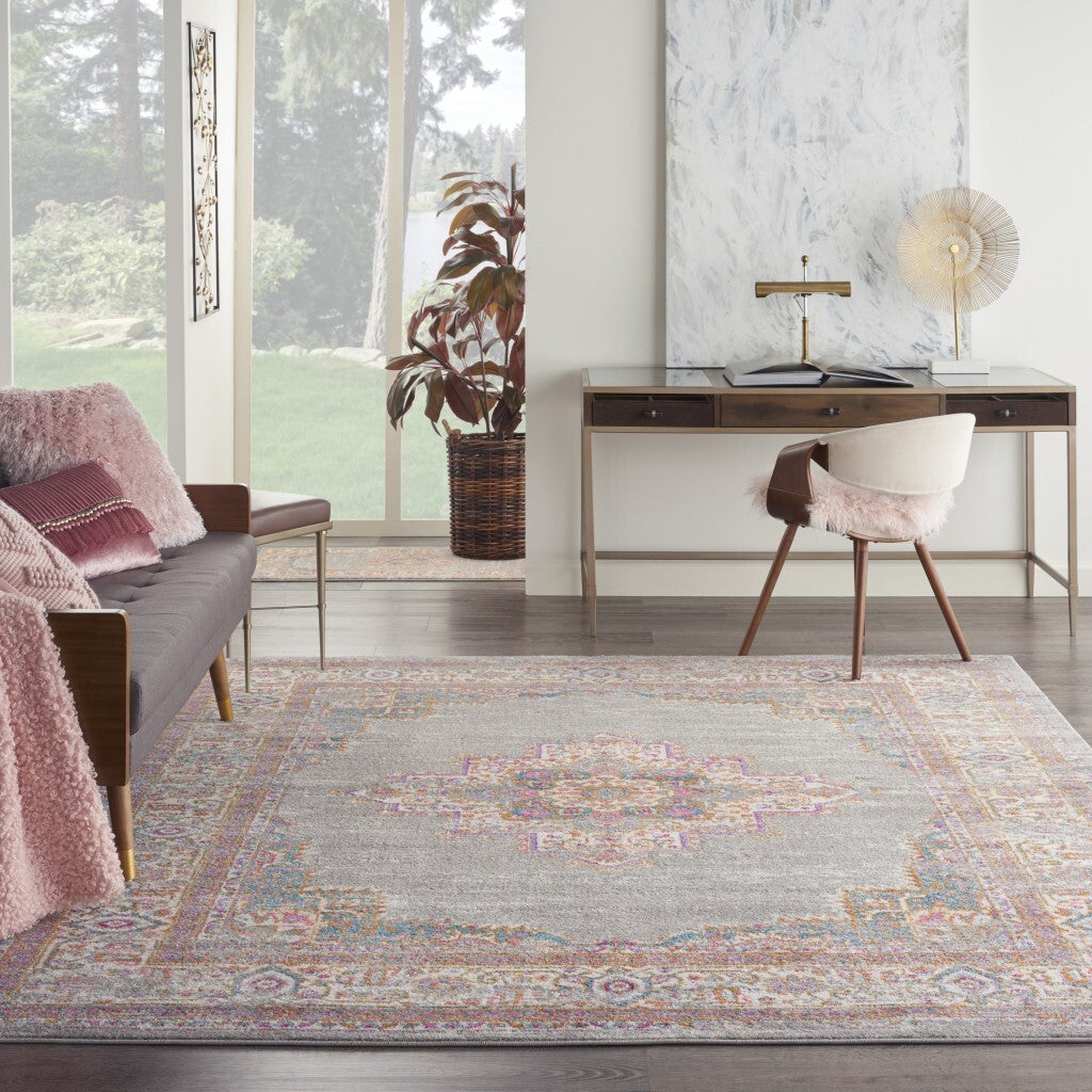 8' X 10' Gray And Gold Medallion Area Rug