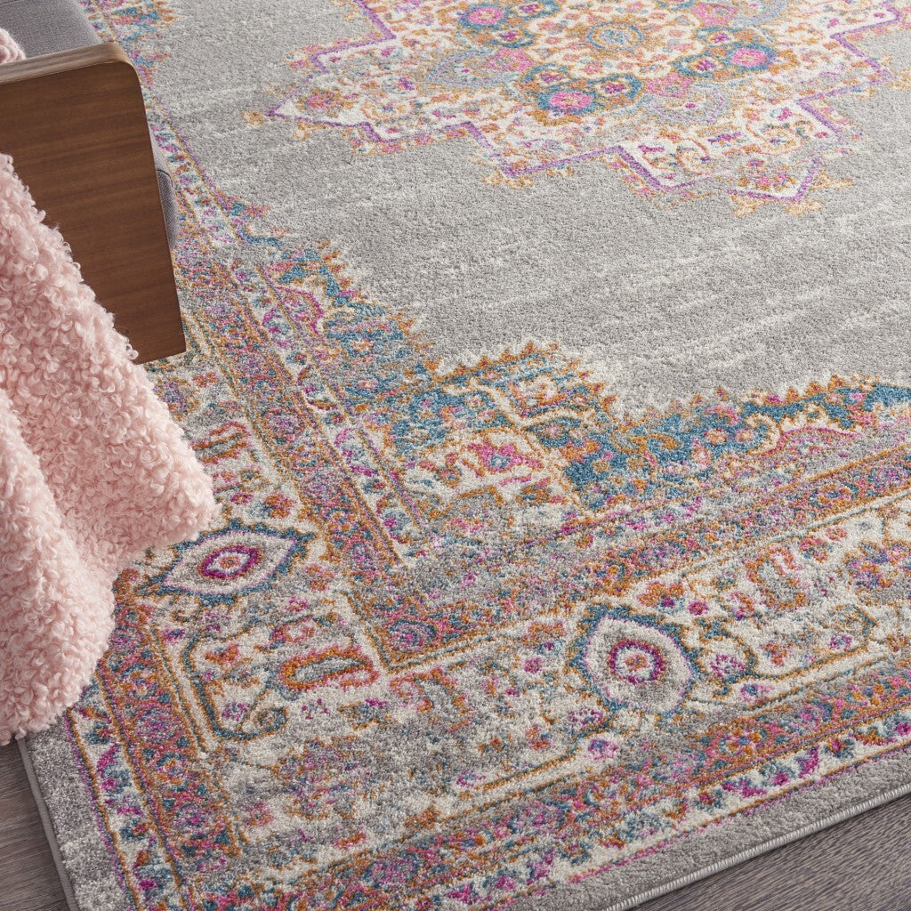 8' X 10' Gray And Gold Medallion Area Rug