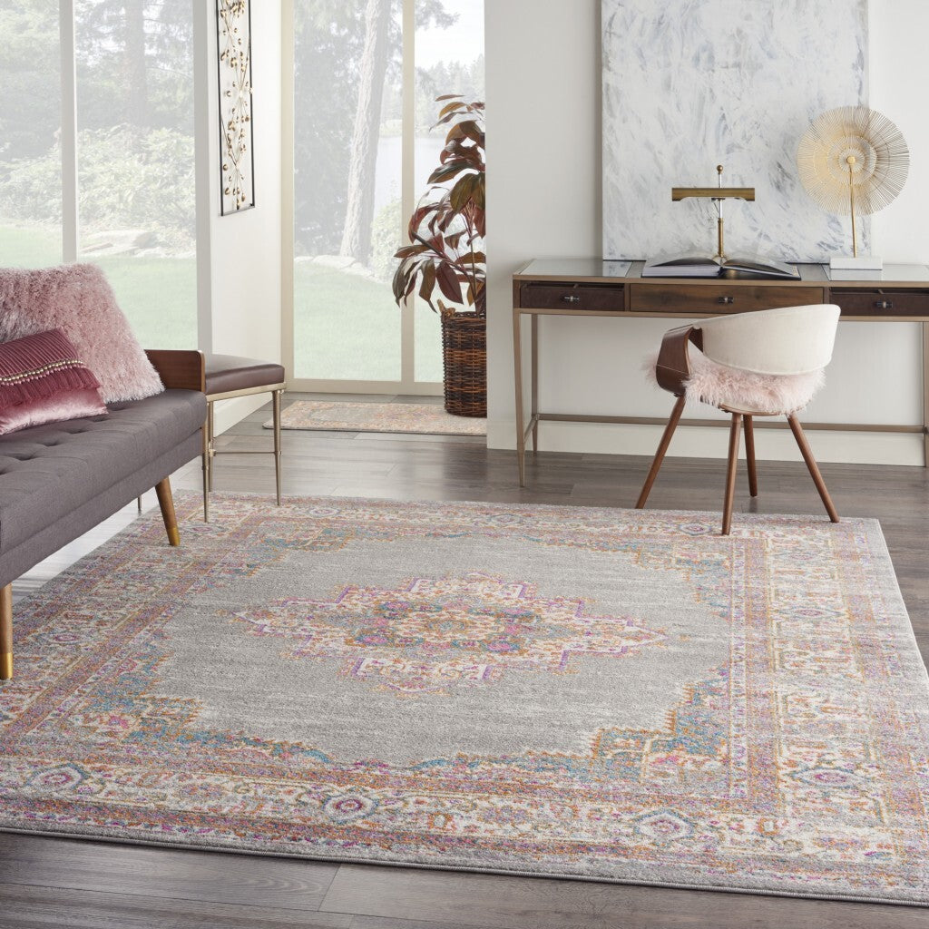 8' X 10' Gray And Gold Medallion Area Rug