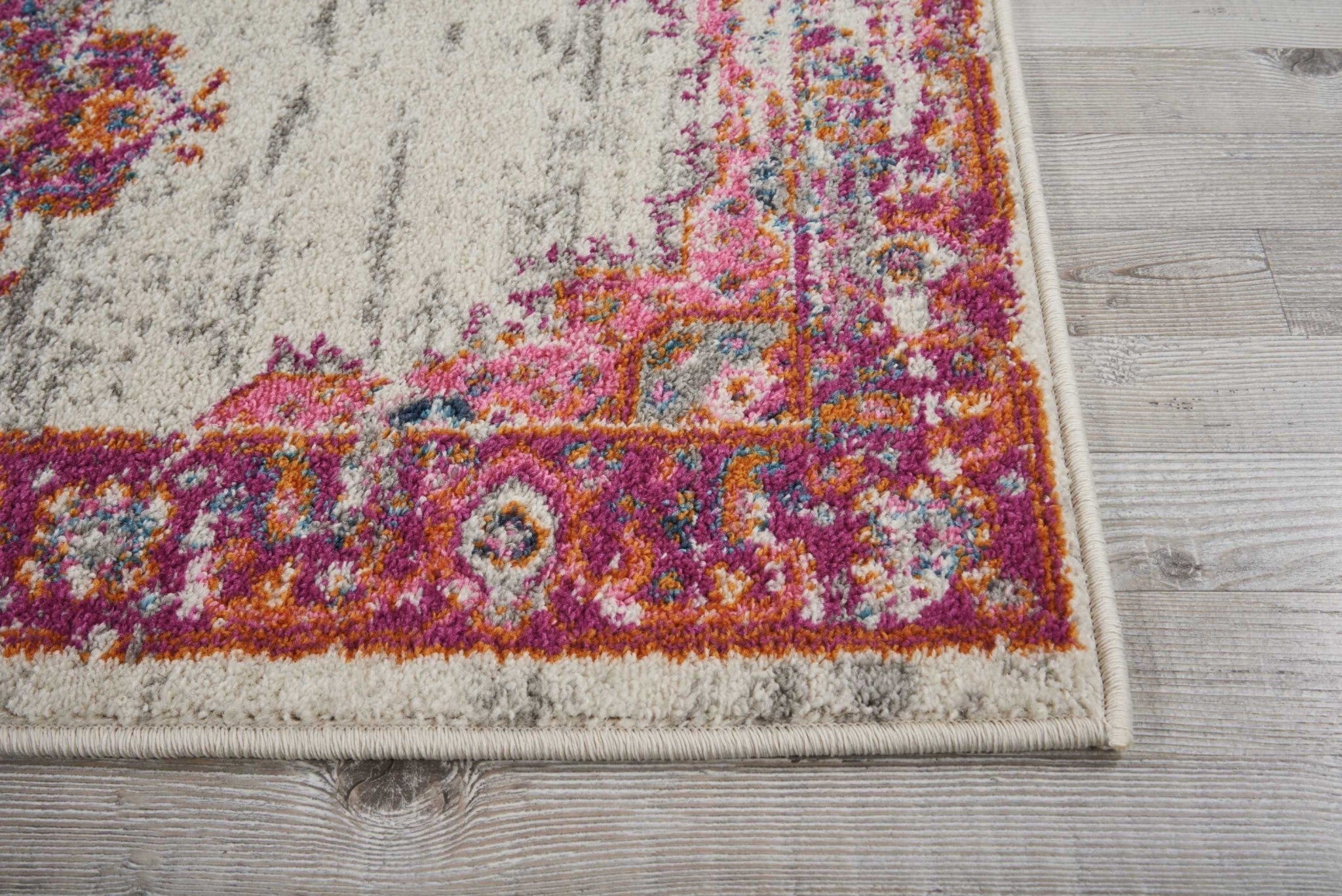 2' X 8' Ivory And Fuchsia Distressed Runner Rug