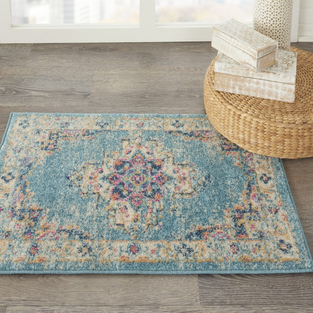 2'X3' Light Blue Distressed Medallion Scatter Rug