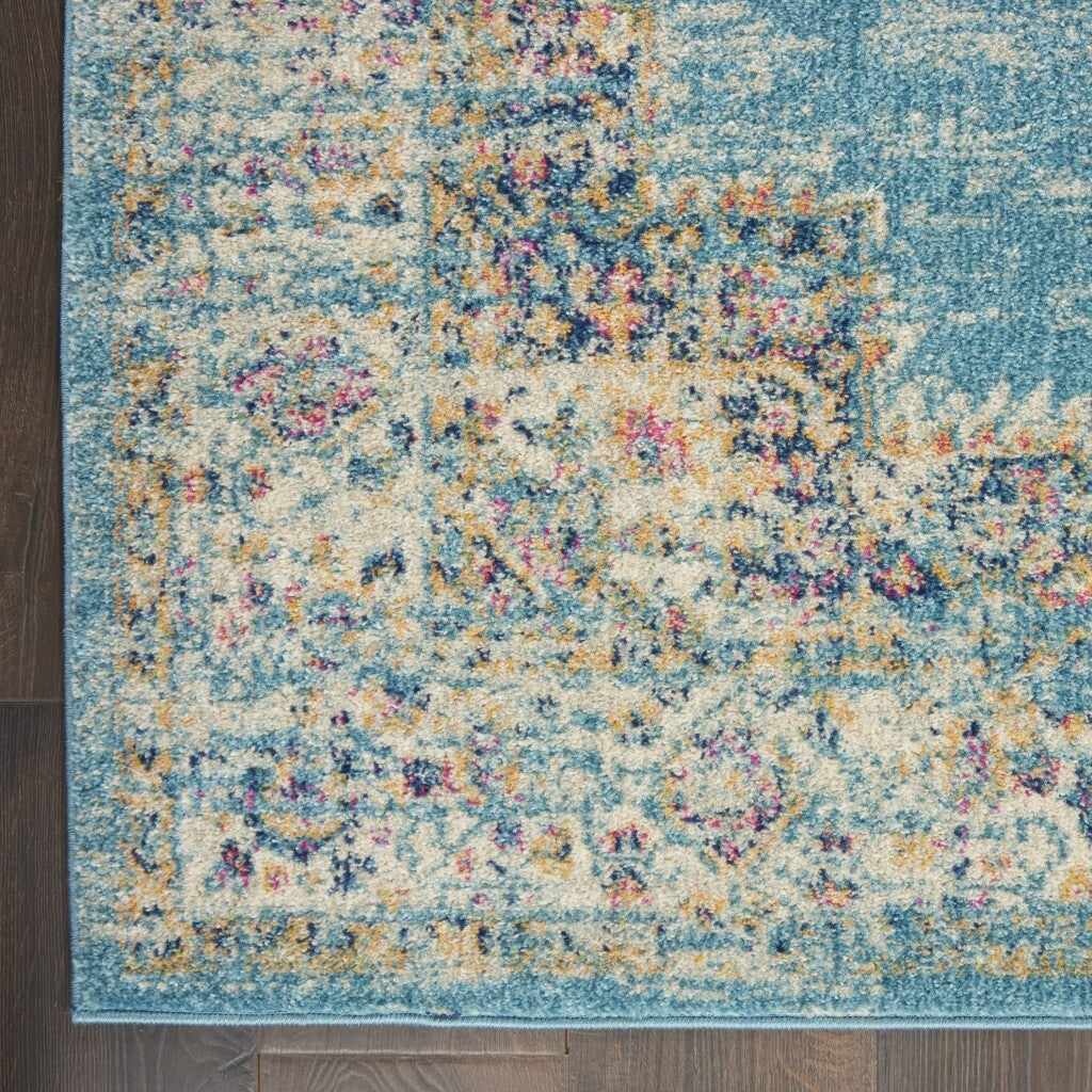 2'X6' Light Blue Distressed Medallion Runner Rug