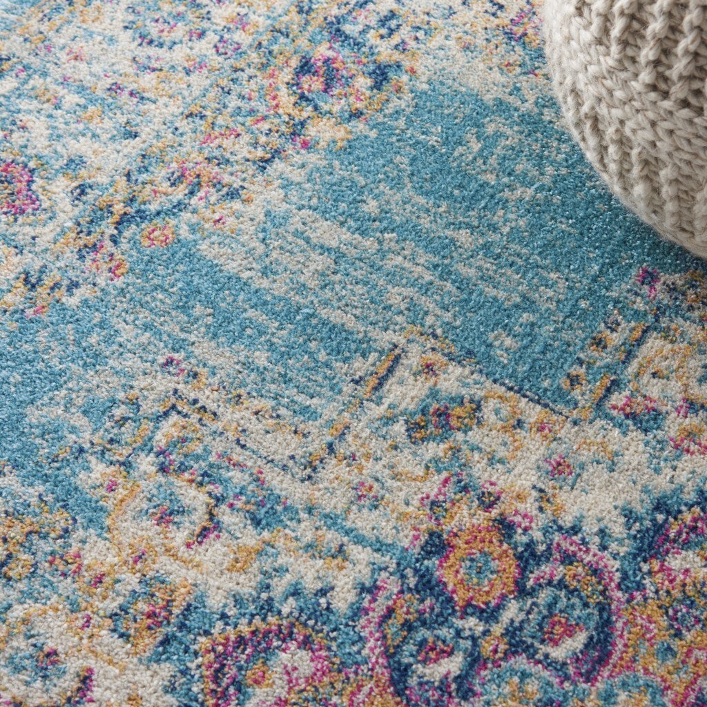 5'X7' Light Blue Distressed Medallion Area Rug