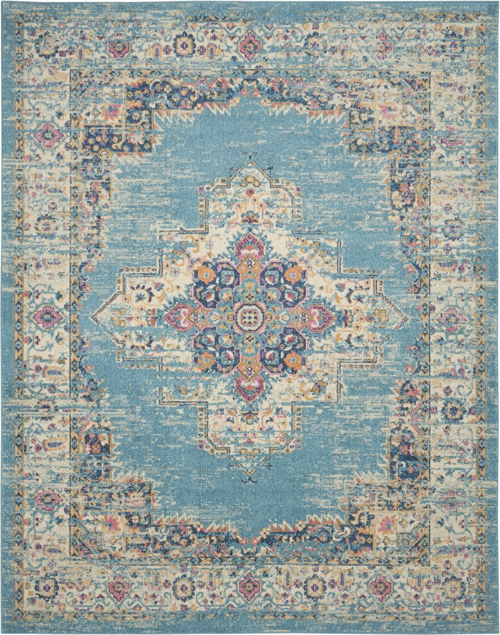 8'X10' Light Blue Distressed Medallion Area Rug