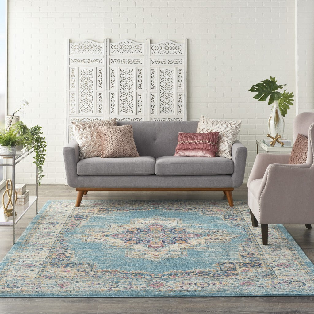 8'X10' Light Blue Distressed Medallion Area Rug
