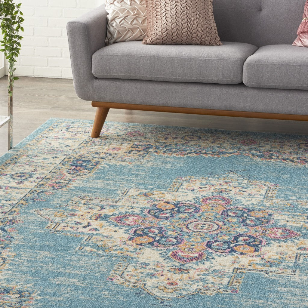 8'X10' Light Blue Distressed Medallion Area Rug