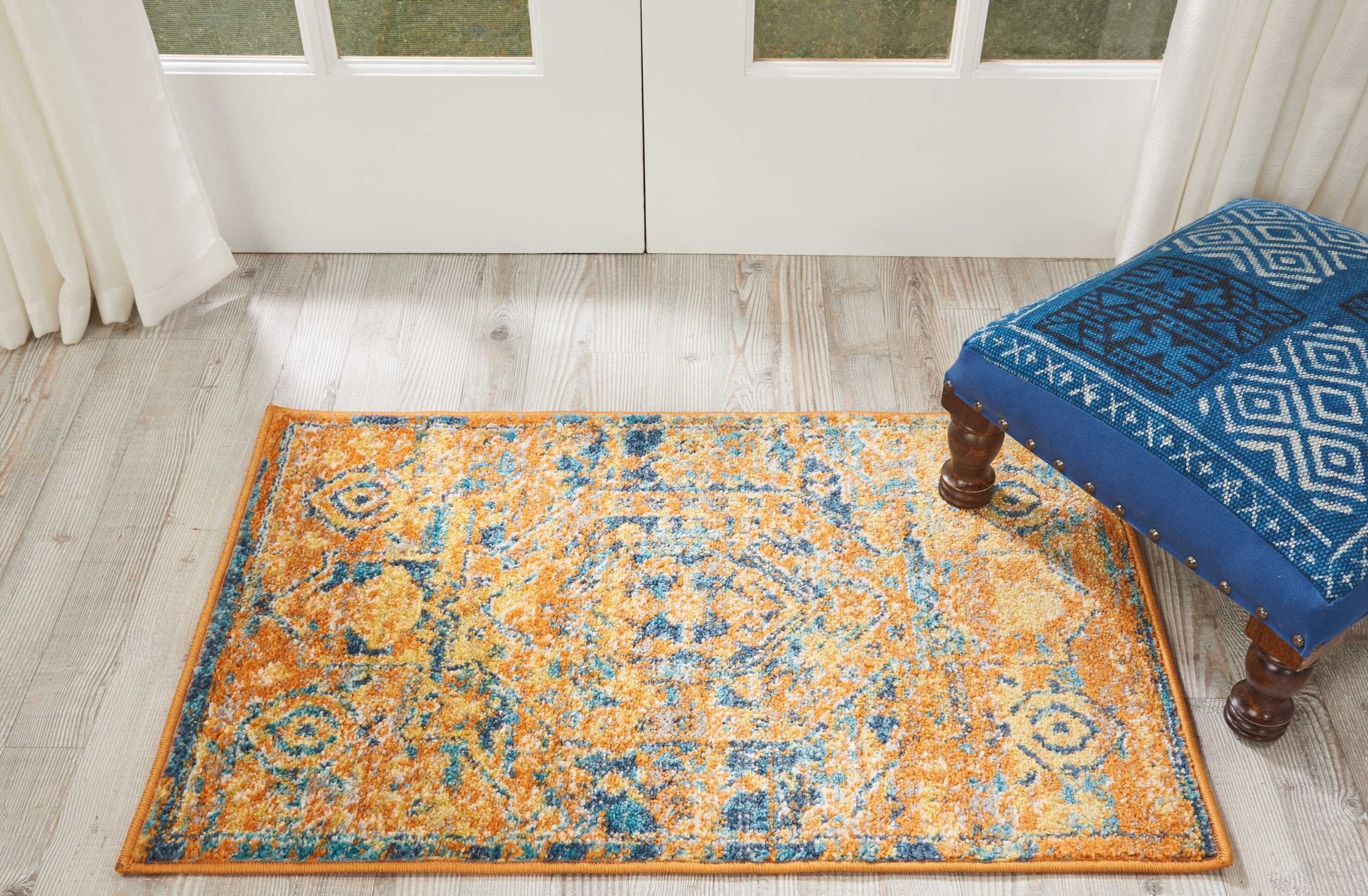 2' X 3' Gold And Blue Antique Scatter Rug