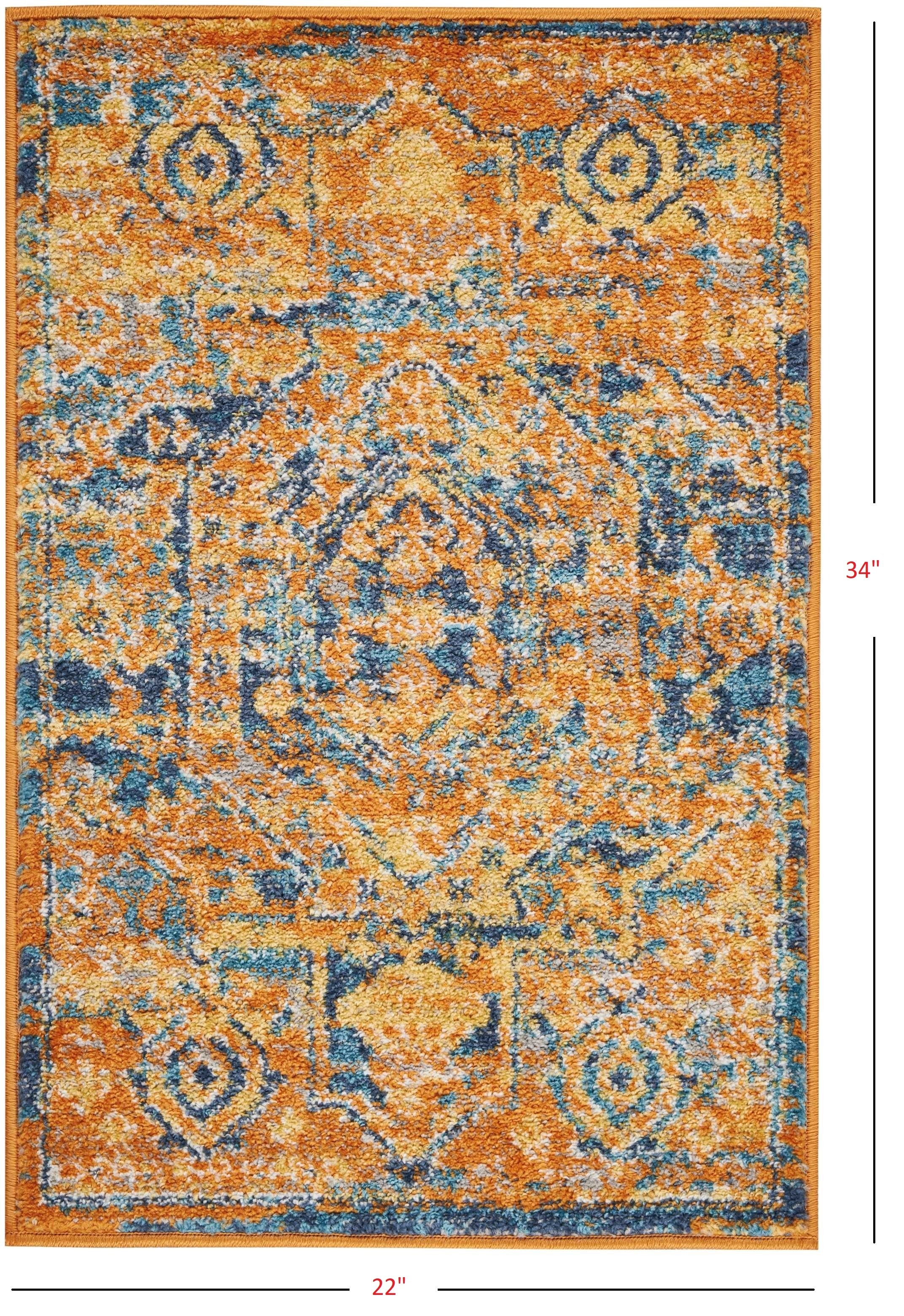 2' X 3' Gold And Blue Antique Scatter Rug