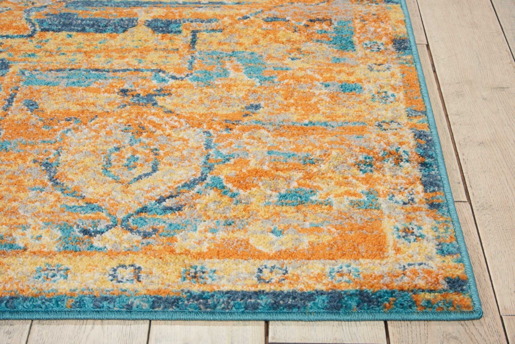 5' X 7' Gold And Blue Antique Area Rug