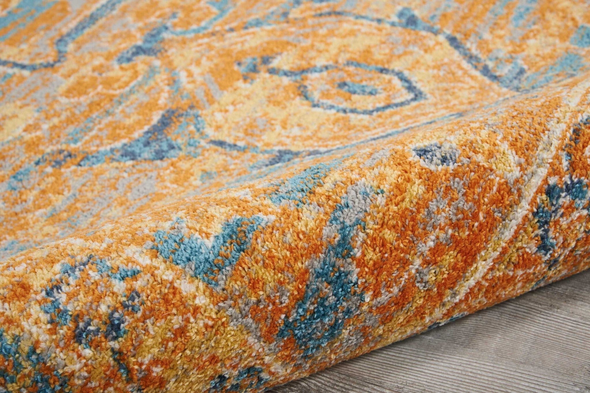 8' X 10' Gold And Blue Antique Area Rug