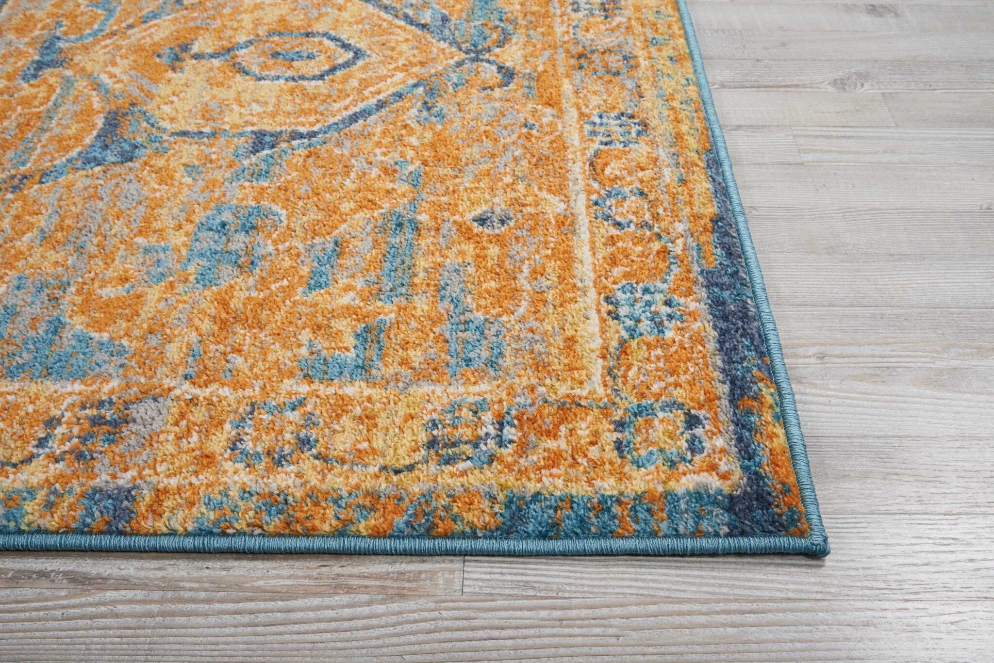 8' X 10' Gold And Blue Antique Area Rug