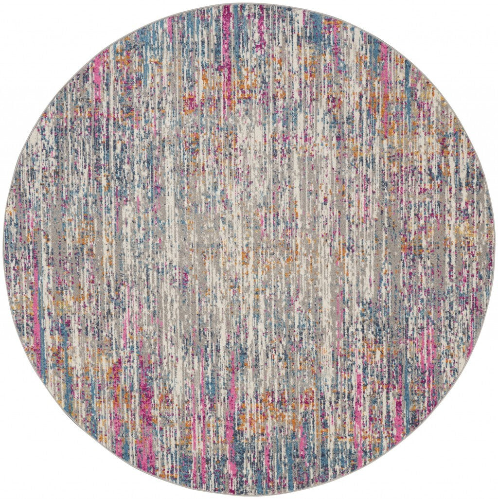 4' Round Ivory Abstract Striations Area Rug