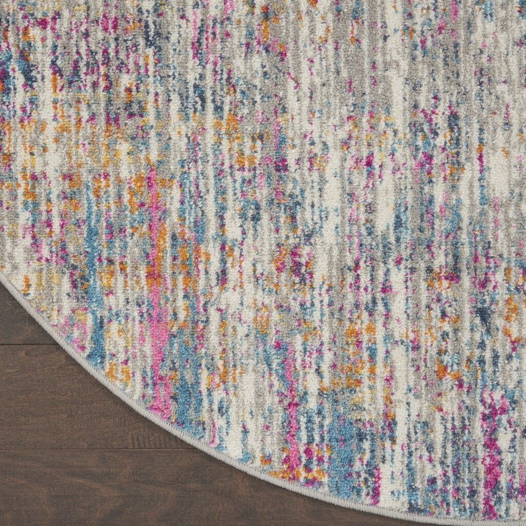 4' Round Ivory Abstract Striations Area Rug