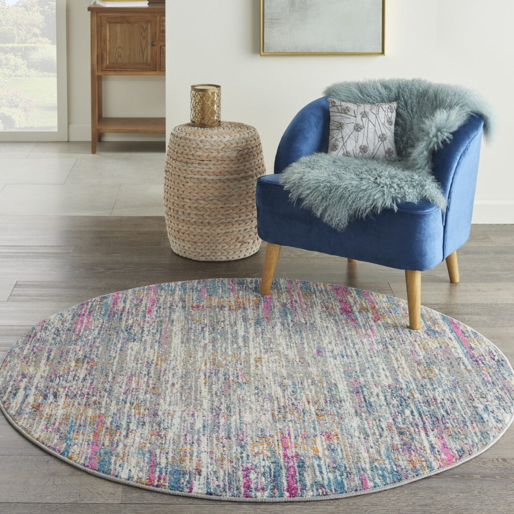 4' Round Ivory Abstract Striations Area Rug