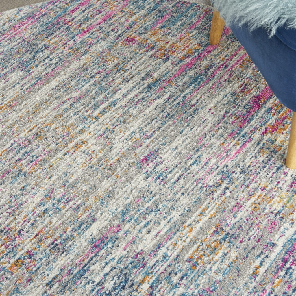 4' Round Ivory Abstract Striations Area Rug