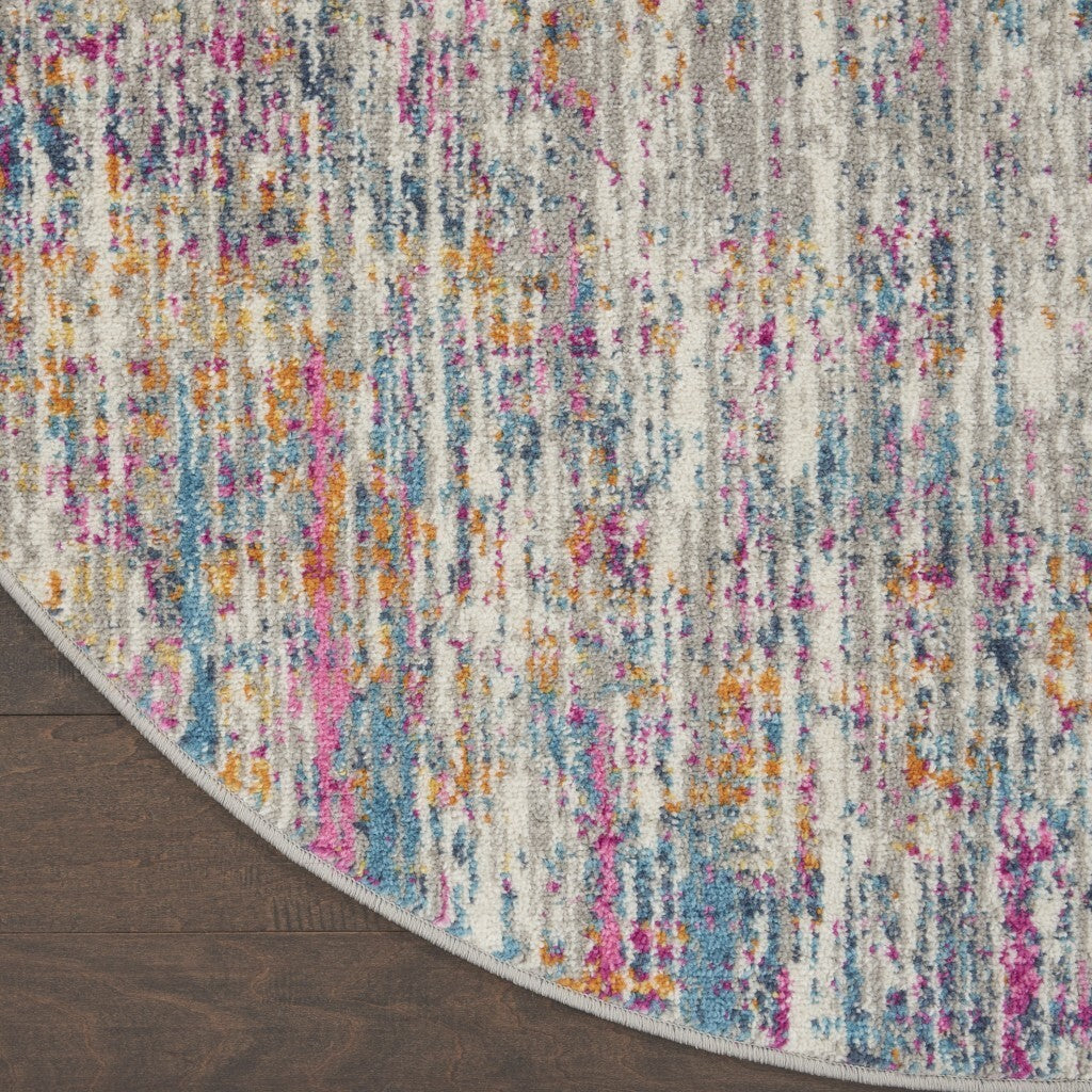 8' Round Ivory Abstract Striations Area Rug