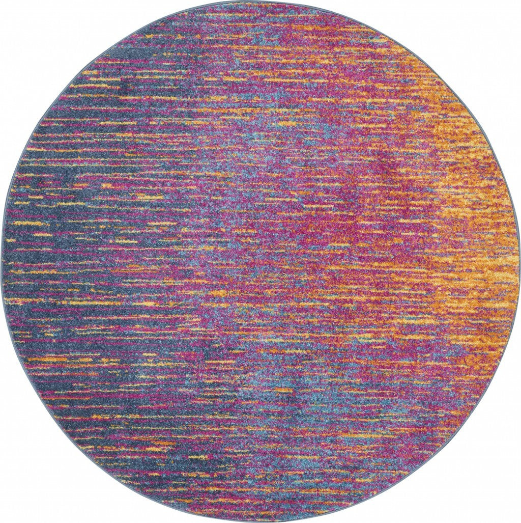 4' Round Rainbow Abstract Striations Area Rug