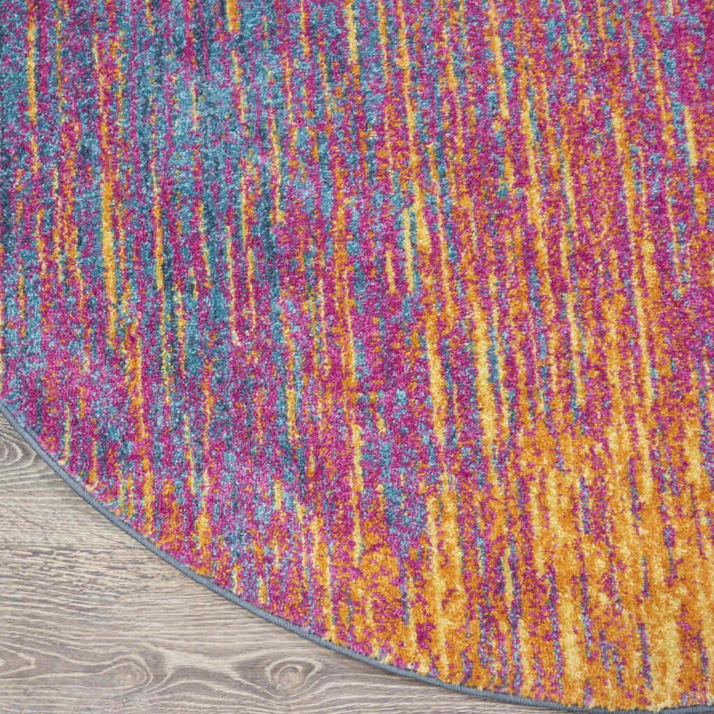 4' Round Rainbow Abstract Striations Area Rug
