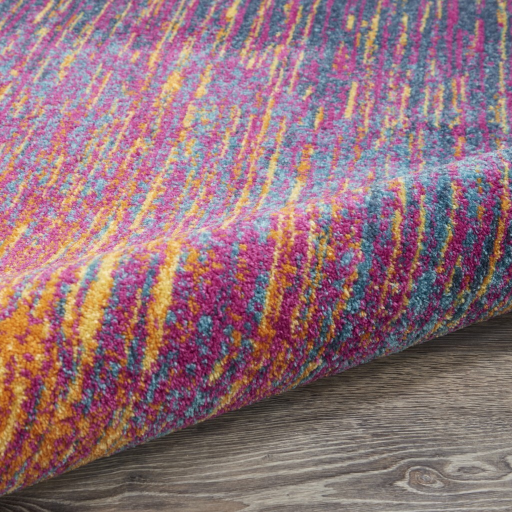 4' Round Rainbow Abstract Striations Area Rug